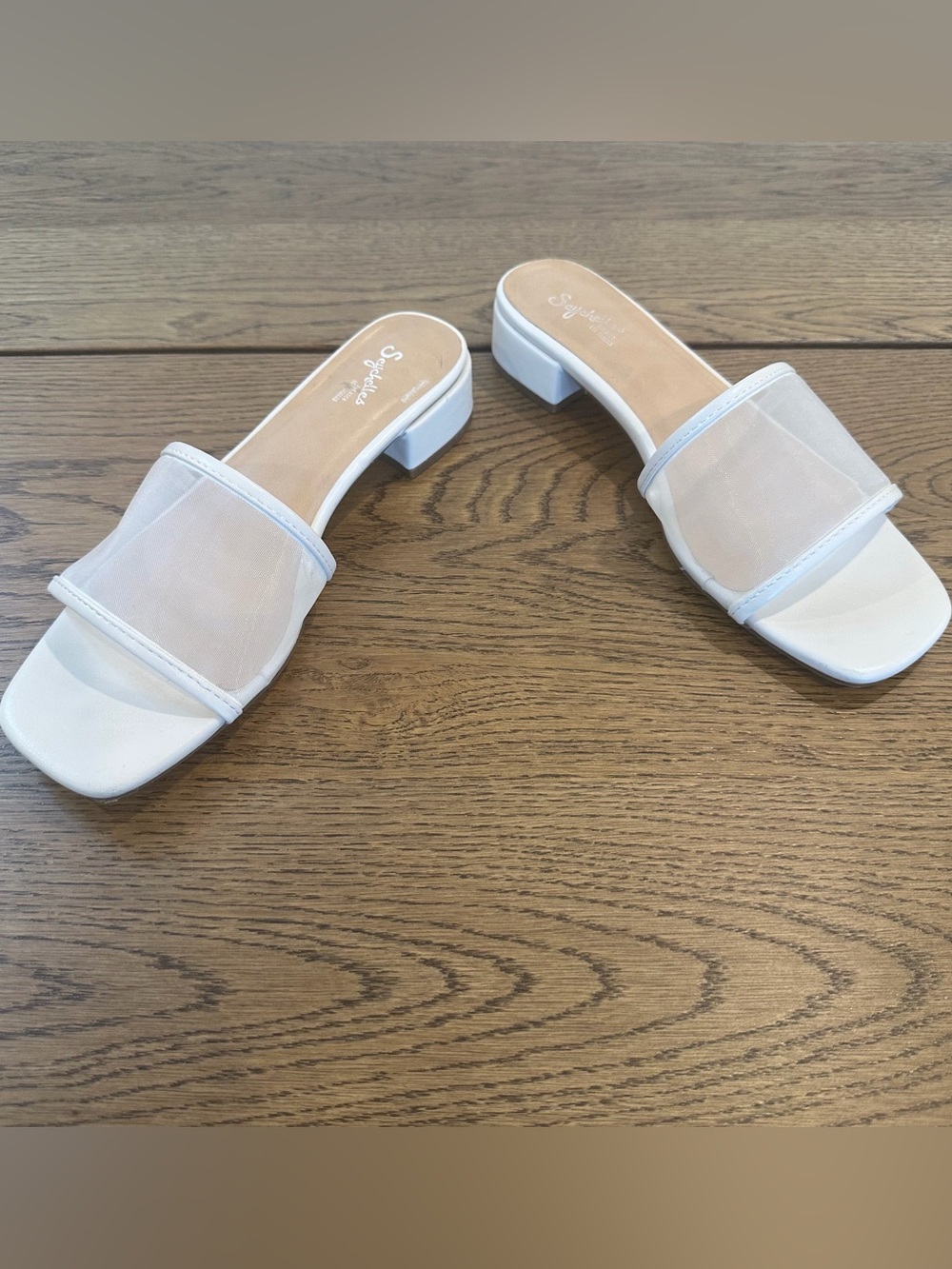 Seychelles Women’s White Mesh Slide Sandals Size 9 Low Block Heel Square Toe